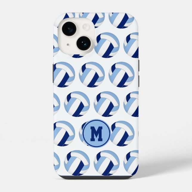 Mit Monogramm-blaues Volleyballmuster iPhone Hülle (Rückseite)
