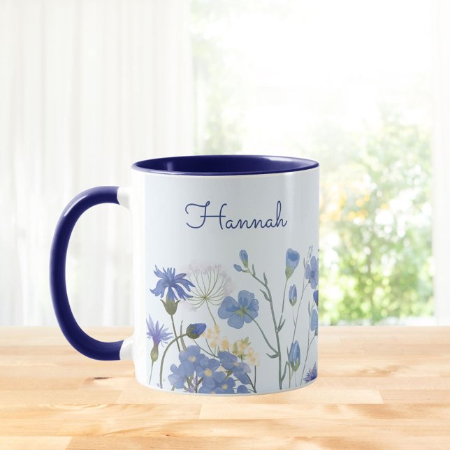 Mit Monogramm blaues Wasser Wildblume Meadow Tasse (In situ Kitchen table)