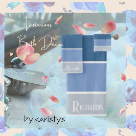 Mit Monogramm Blautöne mit weißem Handtuch Badhandtuch Set