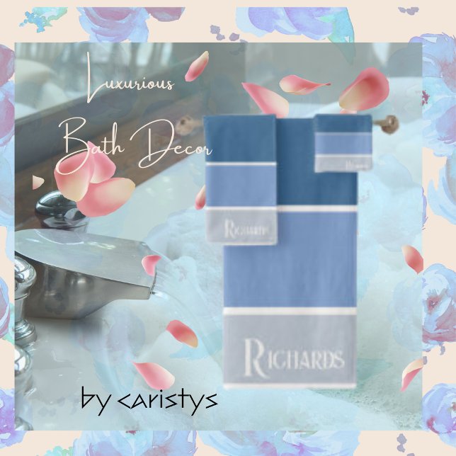 Mit Monogramm Blautöne mit weißem Handtuch Badhandtuch Set (Von Creator hochgeladen)