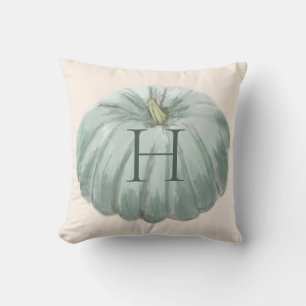 Mit Monogramm Blue and Ivory Fall Pumpkin Kissen