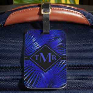 Mit Monogramm Blue Black Palm Gepäckanhänger