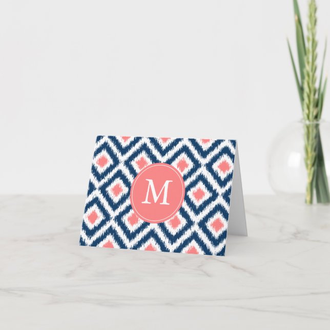 Mit Monogramm Blue Coronds Diamonds Ikat Pattern (Vorderseite)