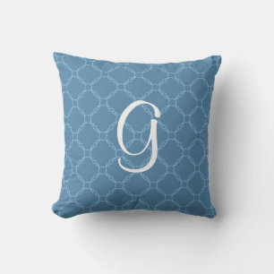 Mit Monogramm. Blue Designer-Throw-Kissen Kissen