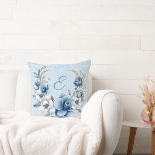 Mit Monogramm Blue Floral Wreath Kissen
