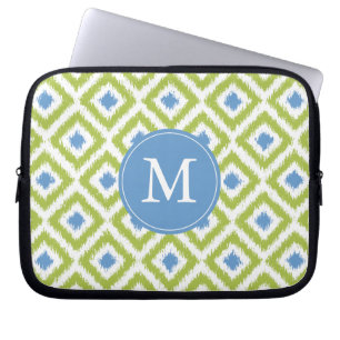 Mit Monogramm Blue Green Diamond Ikat Pattern Laptopschutzhülle