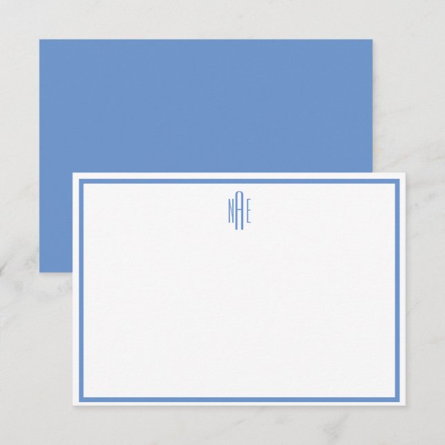 Mit Monogramm BLue-Karte und weiße Flachnotierkart Einladung (Vorne/Hinten)
