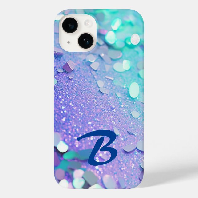 Mit Monogramm Blue Lavender Mint Glitzer Case-Mate iPhone Hülle (Rückseite)