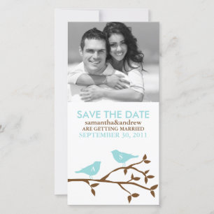 Mit Monogramm Blue Love Birds Save the Date