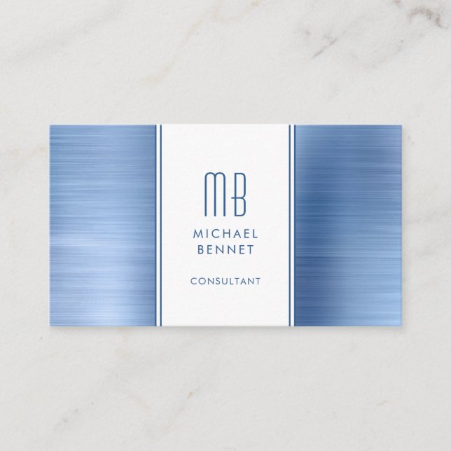 Mit Monogramm Blue Metallic Foil Consultant Visitenkarte (Vorderseite)
