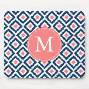 Mit Monogramm Blue Navy Diamonds Ikat Pattern Mousepad