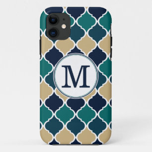 Mit Monogramm Blue Tan marokkanisches Gittermuster Case-Mate iPhone Hülle