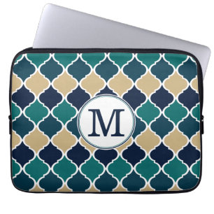 Mit Monogramm Blue Tan marokkanisches Gittermuster Laptopschutzhülle