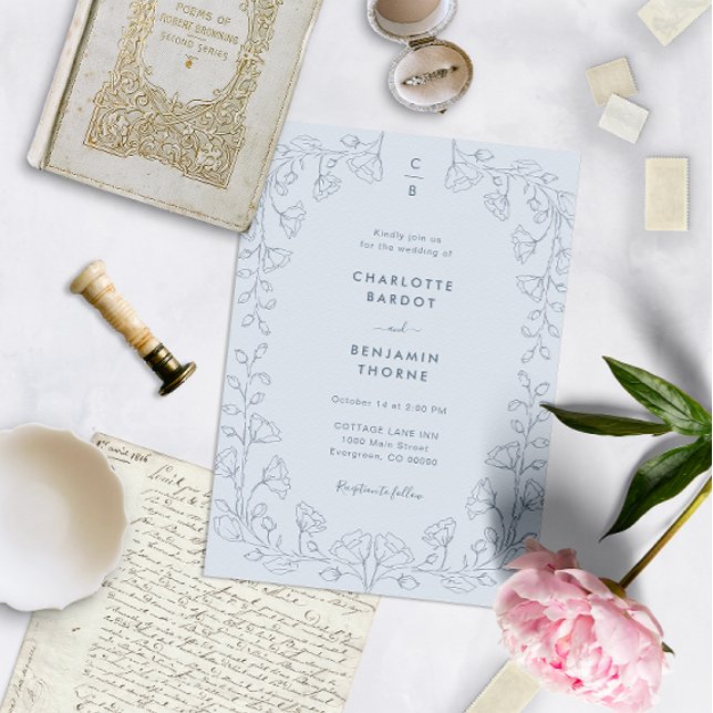 Mit Monogramm Blue Wedding Einladung (Von Creator hochgeladen)