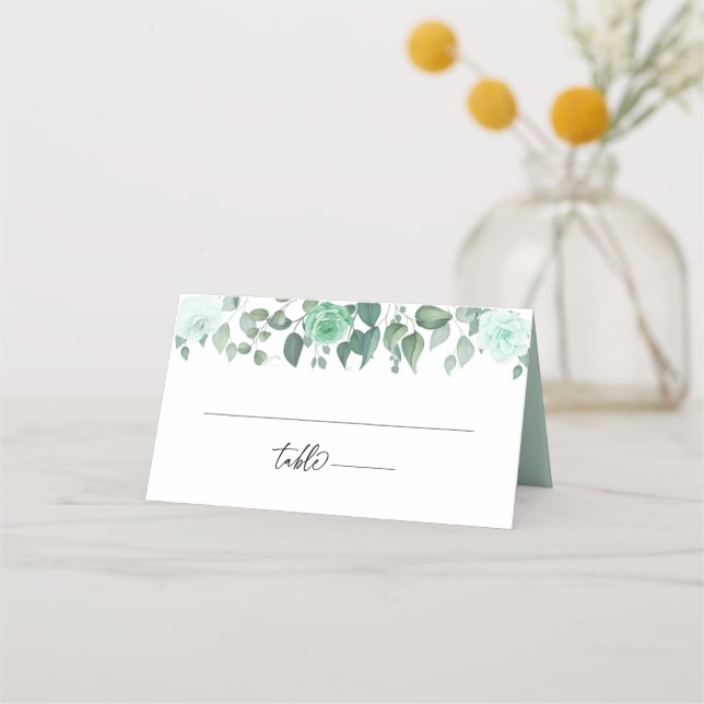 Mit Monogramm Blume im Grünen Hochzeit Platzkarte (Vorderseite)