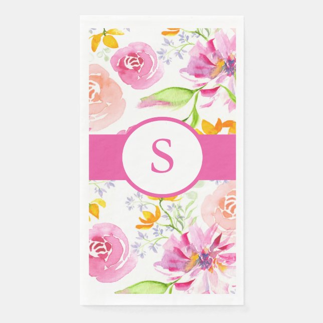 Mit Monogramm Blume in Rosa Serviette (Vorderseite)