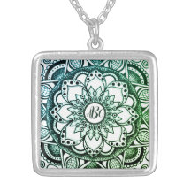 Mit Monogramm Blume Mandala grün und blau