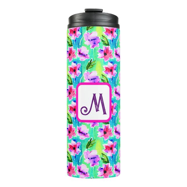 Mit Monogramm Blume Thermosbecher (Vorderseite)