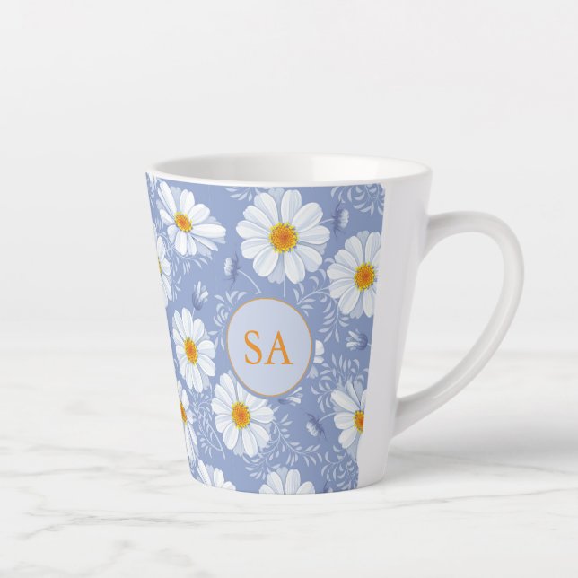 Mit Monogramm Blumenblau, orange, weiß Milchtasse (Rechts)