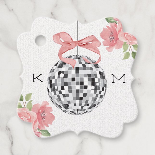 Mit Monogramm Blumendisco Ball Wedding Vielen Dank Geschenkanhänger (Vorderseite)