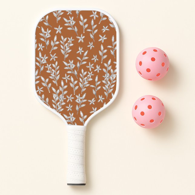 Mit Monogramm Blumeninitialen braun und rosa Pickleball Schläger (Von Creator hochgeladen)