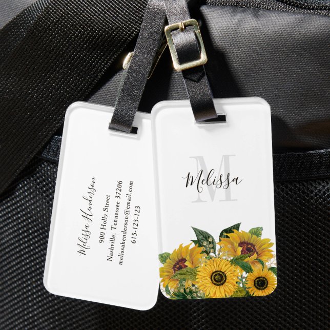 Mit Monogramm Blumenpass Gepäckanhänger (Monogrammed Floral Sunflowers Passport Luggage Tag)