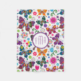 Mit Monogramm Blumenschmetterlinge Fleecedecke