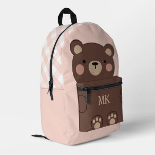 Mit Monogramm Blush Niedlich Brown Bär Kinder Bedruckter Rucksack