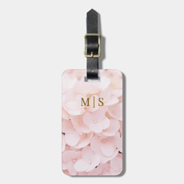 Mit Monogramm Blush Pink Blume Blossom Petals Gepäckanhänger (Vorderseite vertikal)