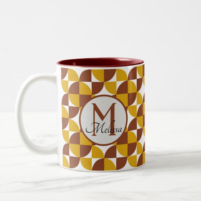 Mit Monogramm bohischer Stil mit bunten geometrisc Zweifarbige Tasse (Links)