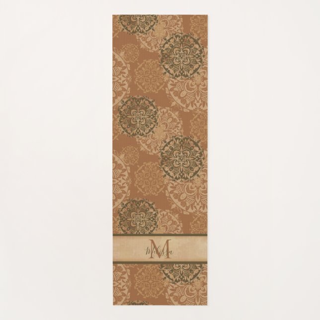 Mit Monogramm Boho Dark Rust Mandalas Yogamatte (Vorderseite)