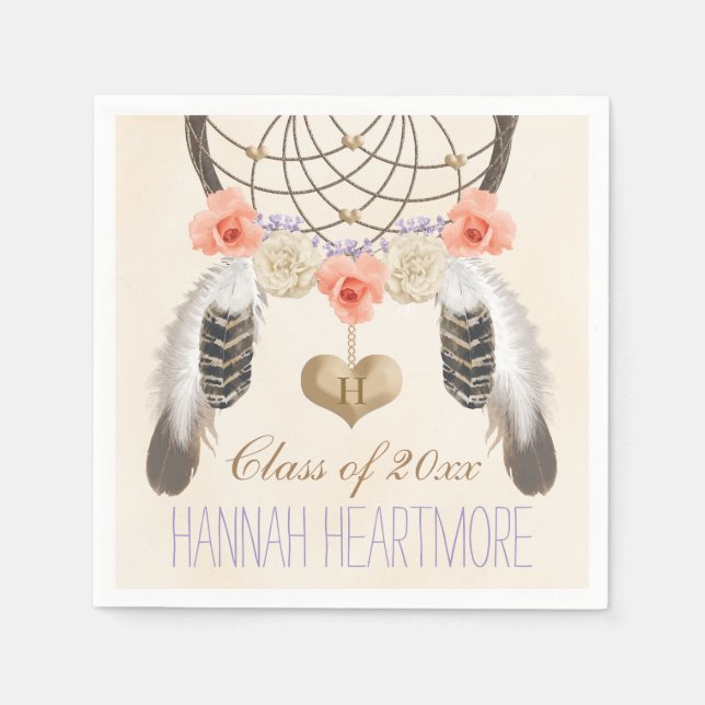 Mit Monogramm Boho Dream Catcher Graduation Party Serviette (Vorderseite)