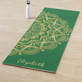 Mit Monogramm Boho Elegant Mandala Green und Gold Yogamatte