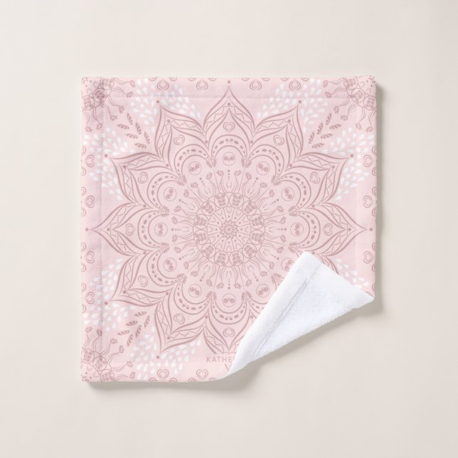 Mit Monogramm Boho Elegant Rosa Mandala Waschlappen (Waschlappen)