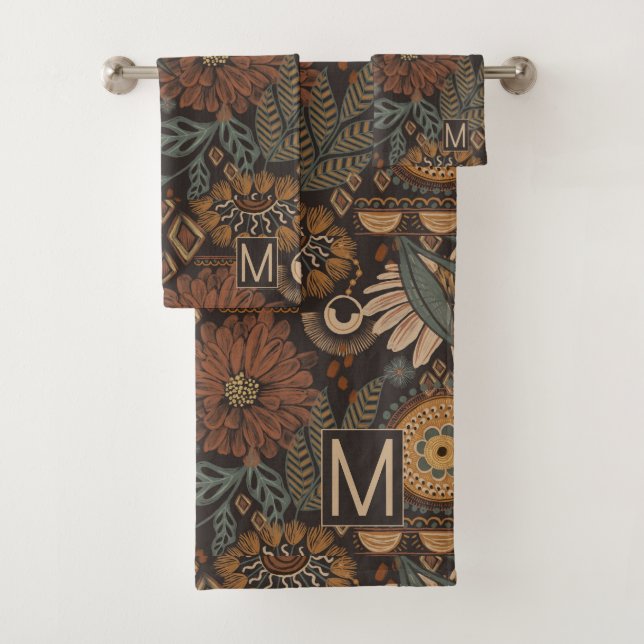Mit Monogramm Boho florals Blätter Dschungel Badhandtuch Set (Insitu)