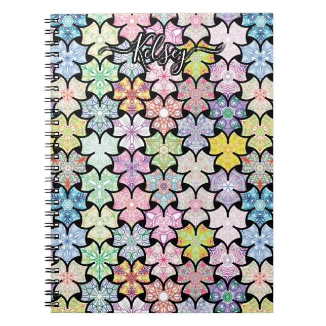 Mit Monogramm Boho Mandala Muster Name hinzufügen Notizblock (Vorderseite)