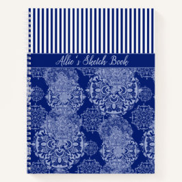Mit Monogramm Boho Moody Blues Mandalas und Streif Notizbuch