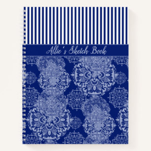 Mit Monogramm Boho Moody Blues Mandalas und Streif Notizbuch