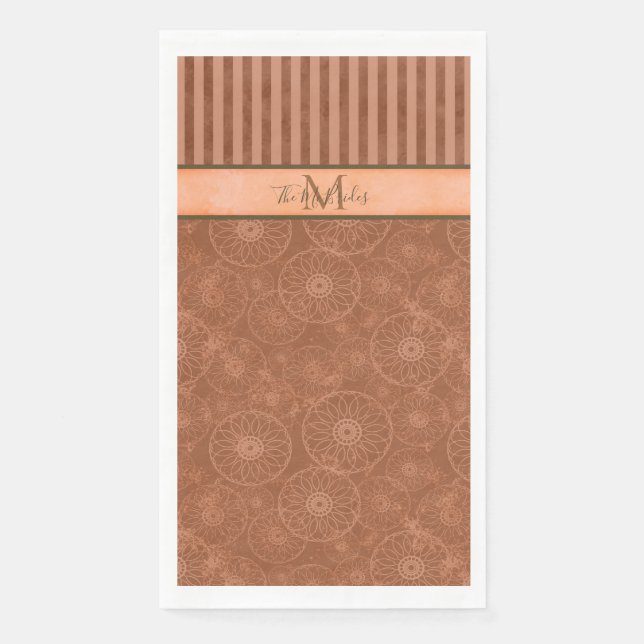 Mit Monogramm Boho Orange & Brown Geometric Strip Serviette (Vorderseite)