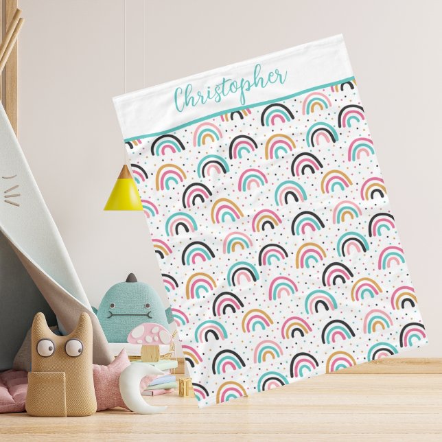 Mit Monogramm Boho Rainbows Aquamarin Orange Baby  Fleecedecke (Von Creator hochgeladen)