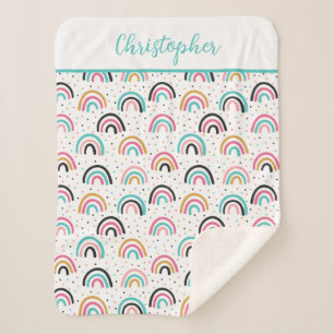 Mit Monogramm Boho Rainbows Aquamarin Orange Sherpadecke