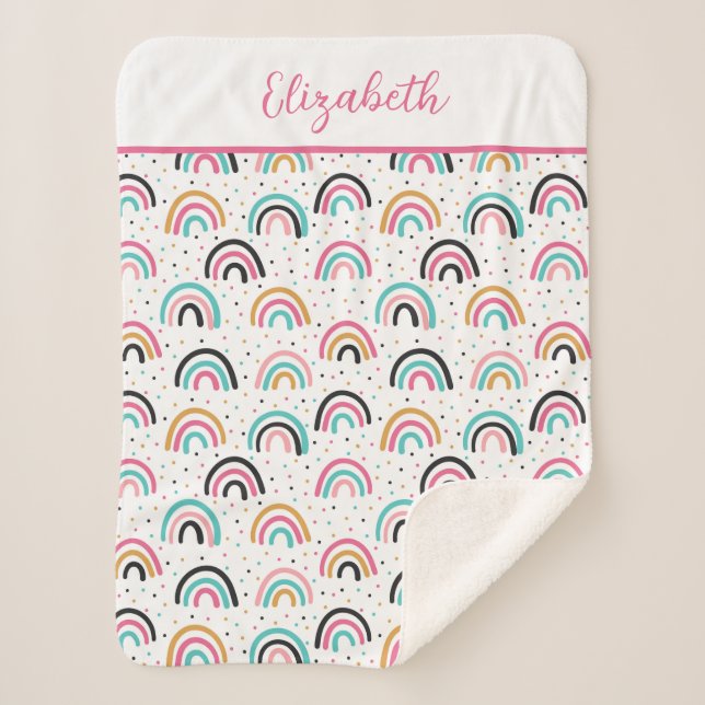 Mit Monogramm Boho Rainbows Pink Aquamarin Orange Sherpadecke (Vorderseite)