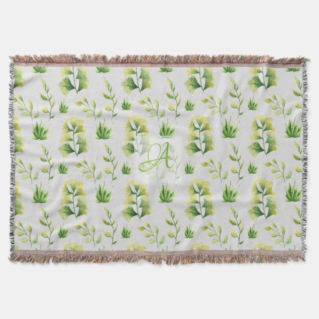 Mit Monogramm botanische Blätter Watercolor Green  Decke (Vorderseite)