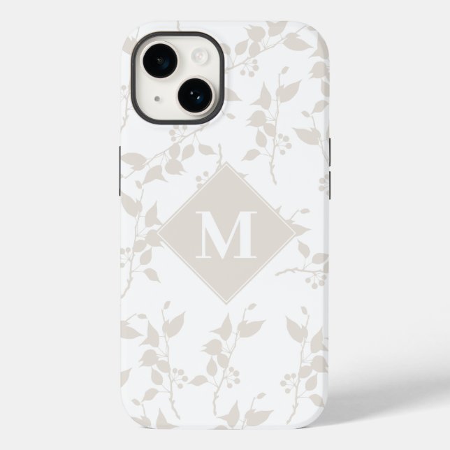 Mit Monogramm botanisches Beige-Dekorationsblatt Case-Mate iPhone Hülle (Rückseite)