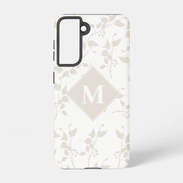 Mit Monogramm botanisches Beige-Dekorationsblatt Samsung Galaxy Hülle (Rückseite)