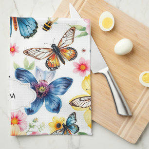 Mit Monogramm botanisches Wasserfarbenmuster Geschirrtuch