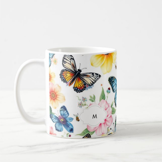 Mit Monogramm botanisches Wasserfarbenmuster Kaffeetasse (Links)