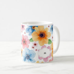 Mit Monogramm botanisches Wasserfarbenmuster Kaffeetasse