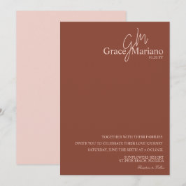 Mit Monogramm-Braun-Rosa-Script-Logo-Hochzeit Einladung