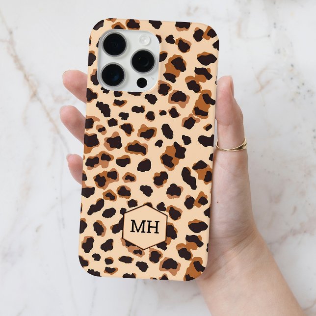Mit Monogramm-braunes Leopard-Muster Moderner Chic Case-Mate iPhone Hülle (Monogrammed Brown Leopard Pattern Modern Chic Case-Mate iPhone Case)